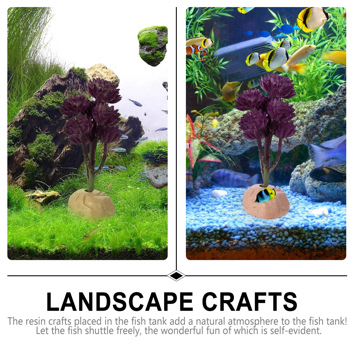 Non Planted Aquarium Fish - 7-Head Lotus Simulated Aquatic Plant Resin